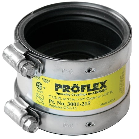 Proflex 2 In. x 1-1/2 In. PVC Shielded Coupling - Cast-Iron, Plastic, Steel to Copper P3001-215